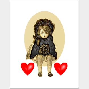 Mourning doll with sad hearts Posters and Art